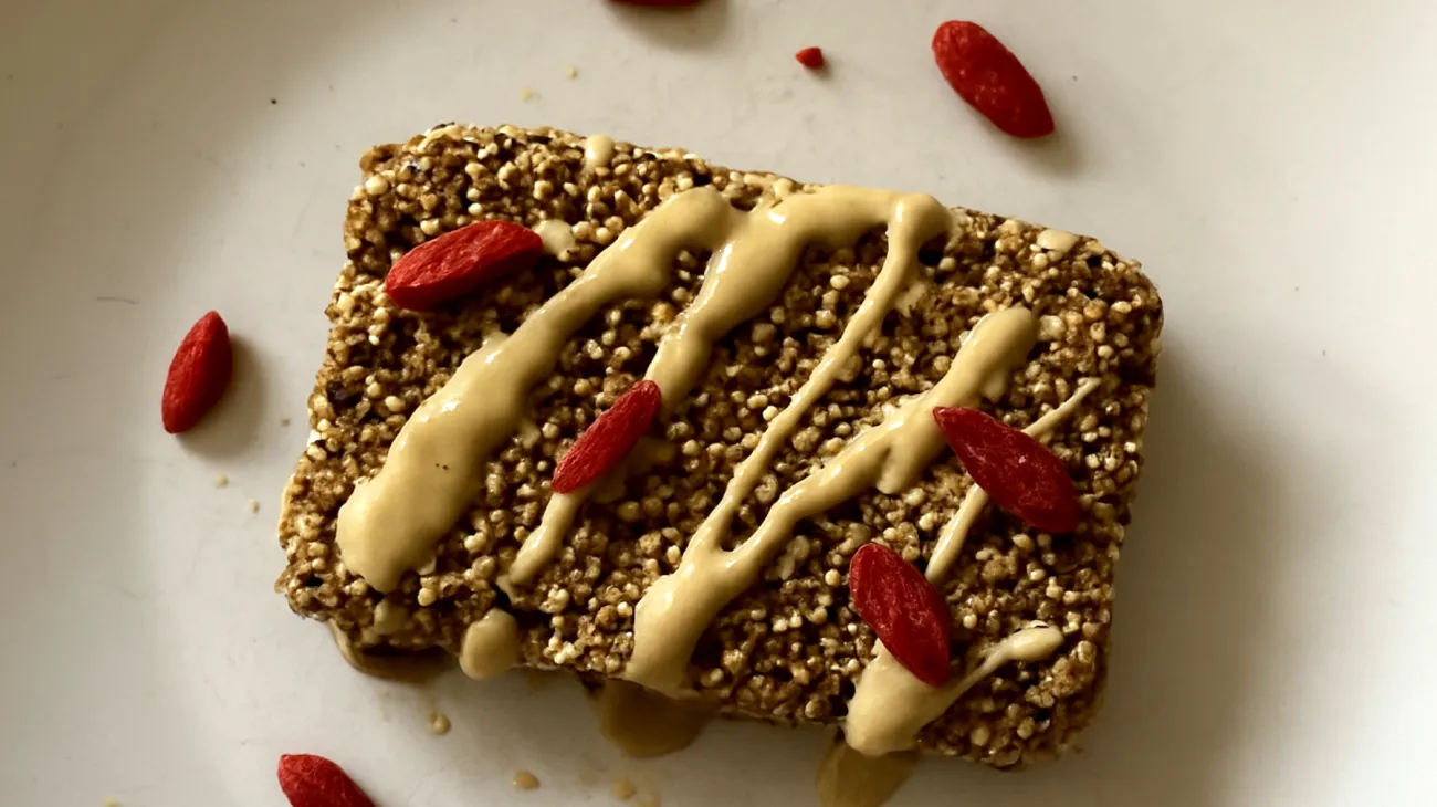Amaranth-Puffreis-Riegel mit Tahini und Gojibeeren"