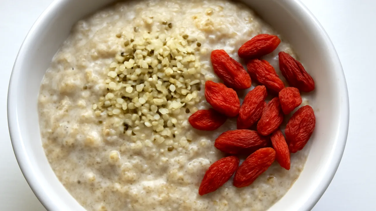 Amaranth-Quinoa-Pudding mit Hanfsamen und Goji-Beeren"