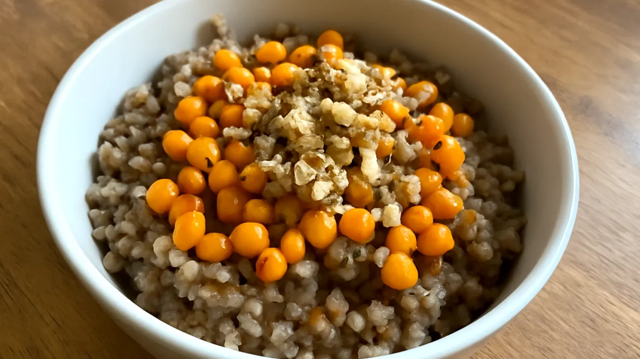 Buchweizen-Porridge mit Sanddornbeeren und Walnüssen"