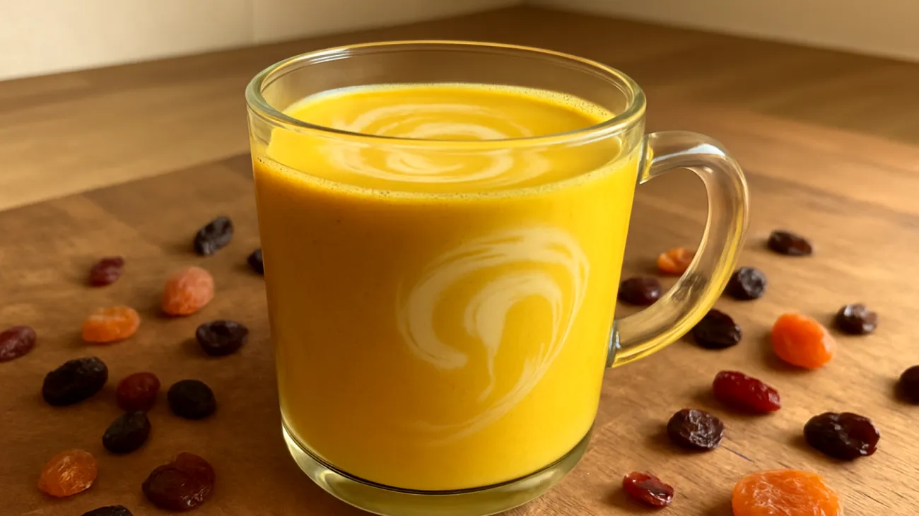 Goldene Milch mit Kurkuma, Tahini und Trockenfrüchten"