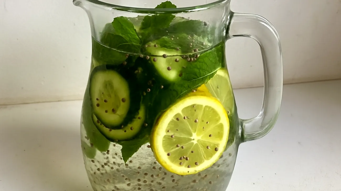 Gurken-Minz-Wasser mit Chiasamen und Zitrone"