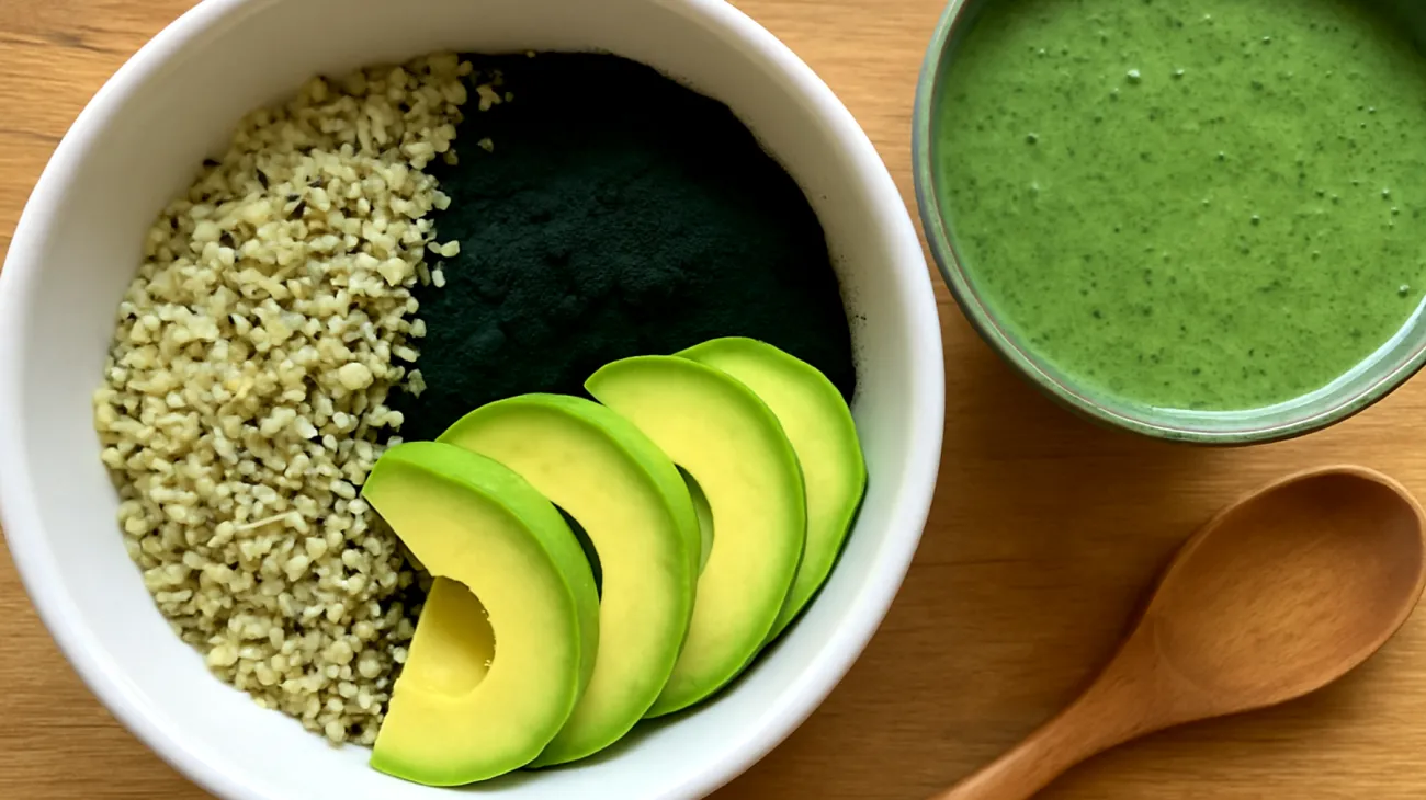 Hanfsamen-Bowl mit Spirulina und Avocado"