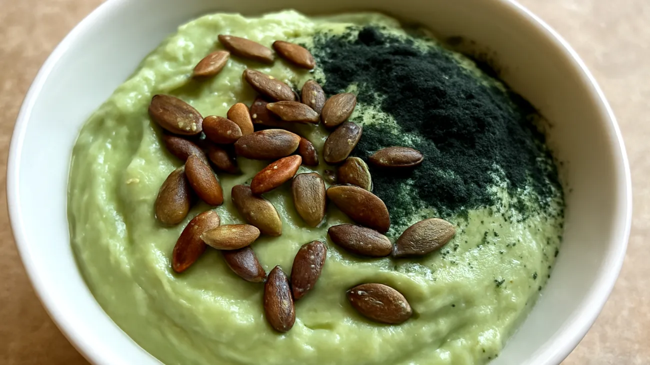 Kürbiskern-Avocado-Mousse mit Spirulina"