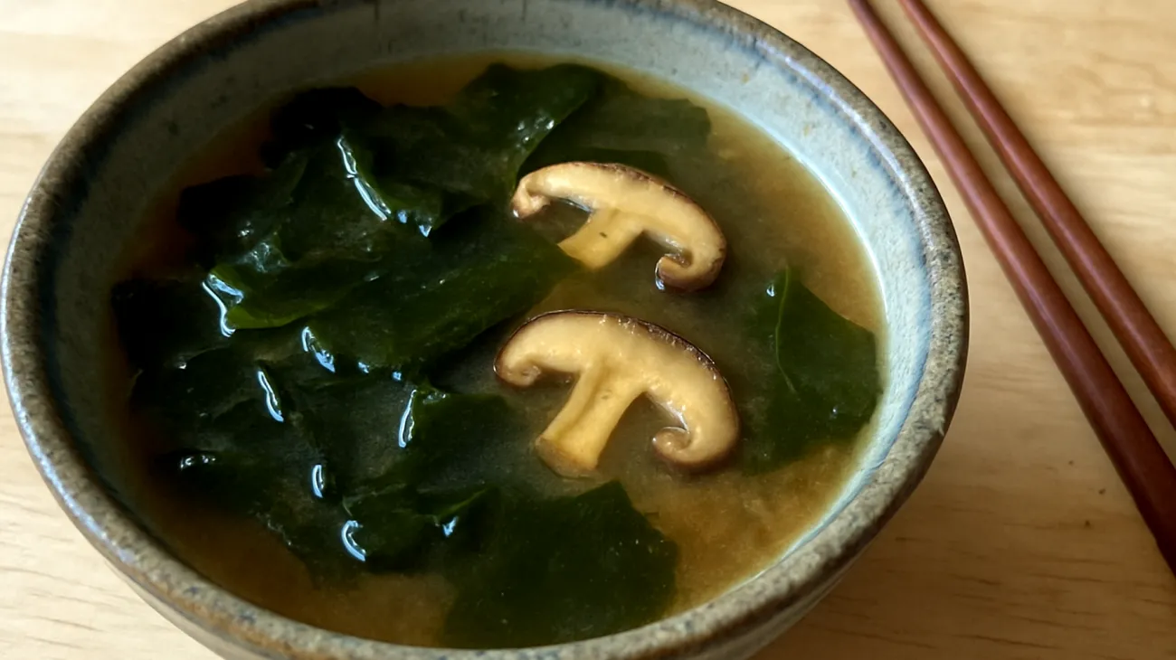 Miso-Suppe mit Wakame-Algen und Shiitake-Pilzen"