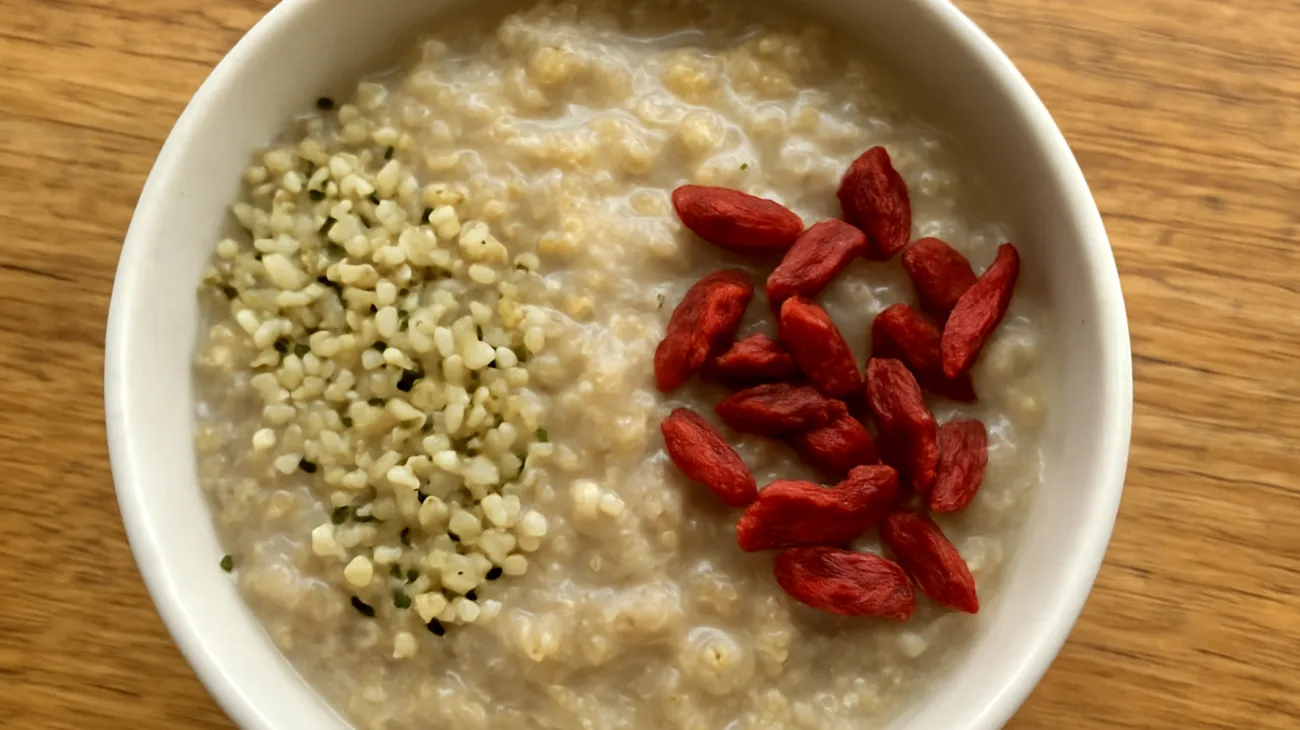 Quinoa-Porridge mit Hanfsamen und Goji-Beeren"